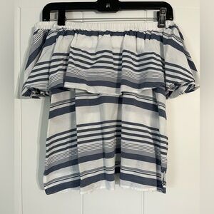 LOFT Blue and White Off the Shoulder Blouse